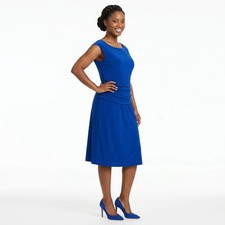 Nine West Womens Royal Blue Ruched Waist Sleeveless Sheath Dress 16 Career LBD