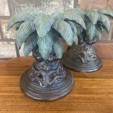 Vintage Tropical Colonial Island Style Bookends Monkeys on Coconut  Palm Tree
