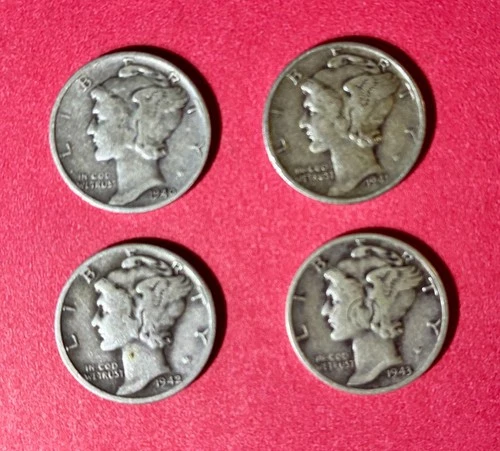 New ListingMercury Dimes 1916-1945 90% Silver Circulated Lot Of 4 different dates