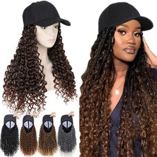 Gorra de béisbol negra de 25 pulgadas para mujer con sombrero peluca peluca larga rizada onda profunda EE. UU.