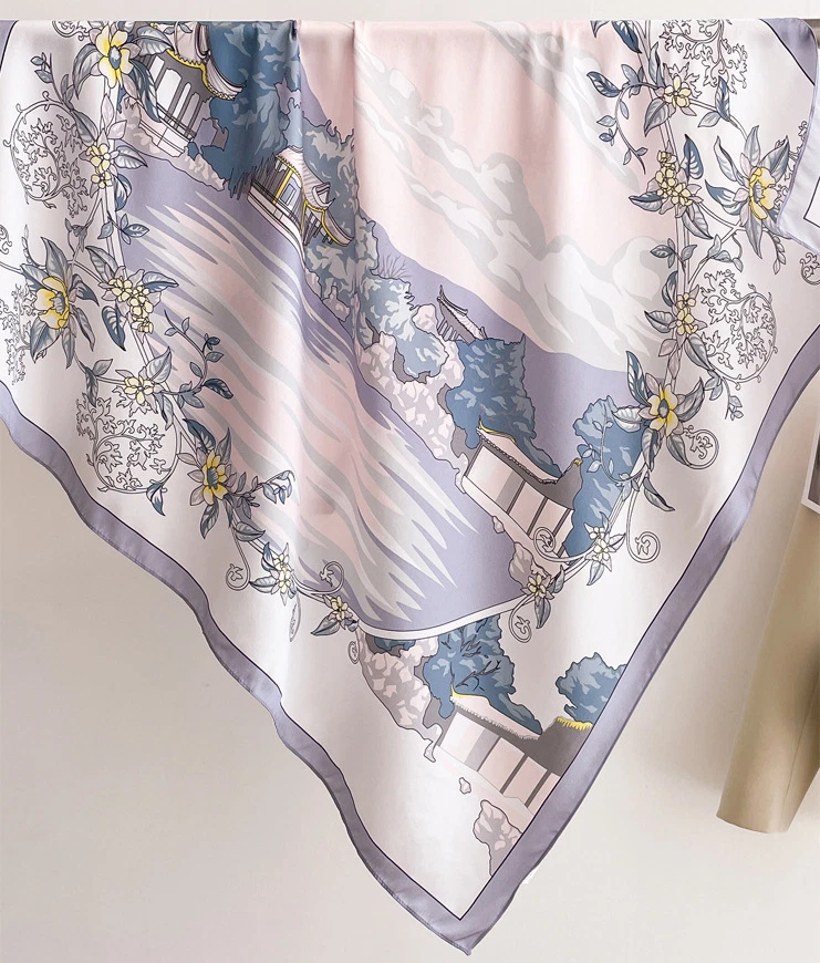 100% Silk Mulberry Shawl 35'' Square Neckerchief Scarf Bandanna bridge Print new