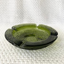 Anchor Hocking Soreno Heavy Green Glass 6" Ashtray Textured Vintage Bar Retro