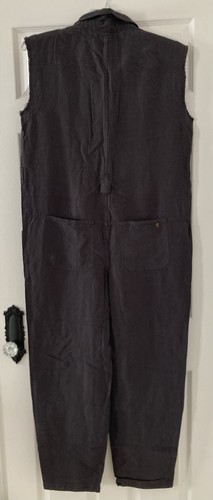 Anthropologie Pilcro SMALL Mechanic Jumpsuit Black Linen Sleeveless Snap Pockets - Picture 2 of 24