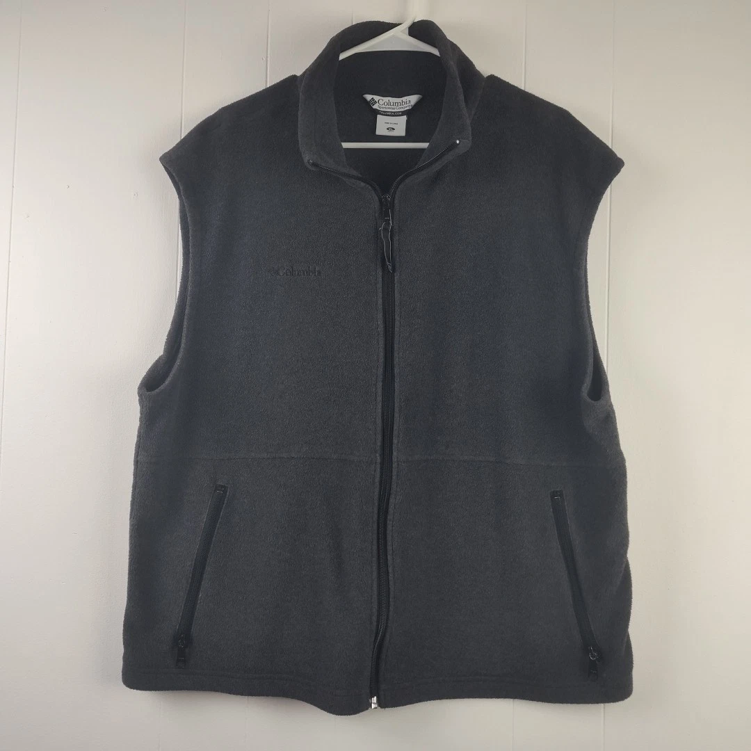 Columbia Vest Mens XL Gray Full Zip Fleece Zip Pocket Outdoors Hiking Camp