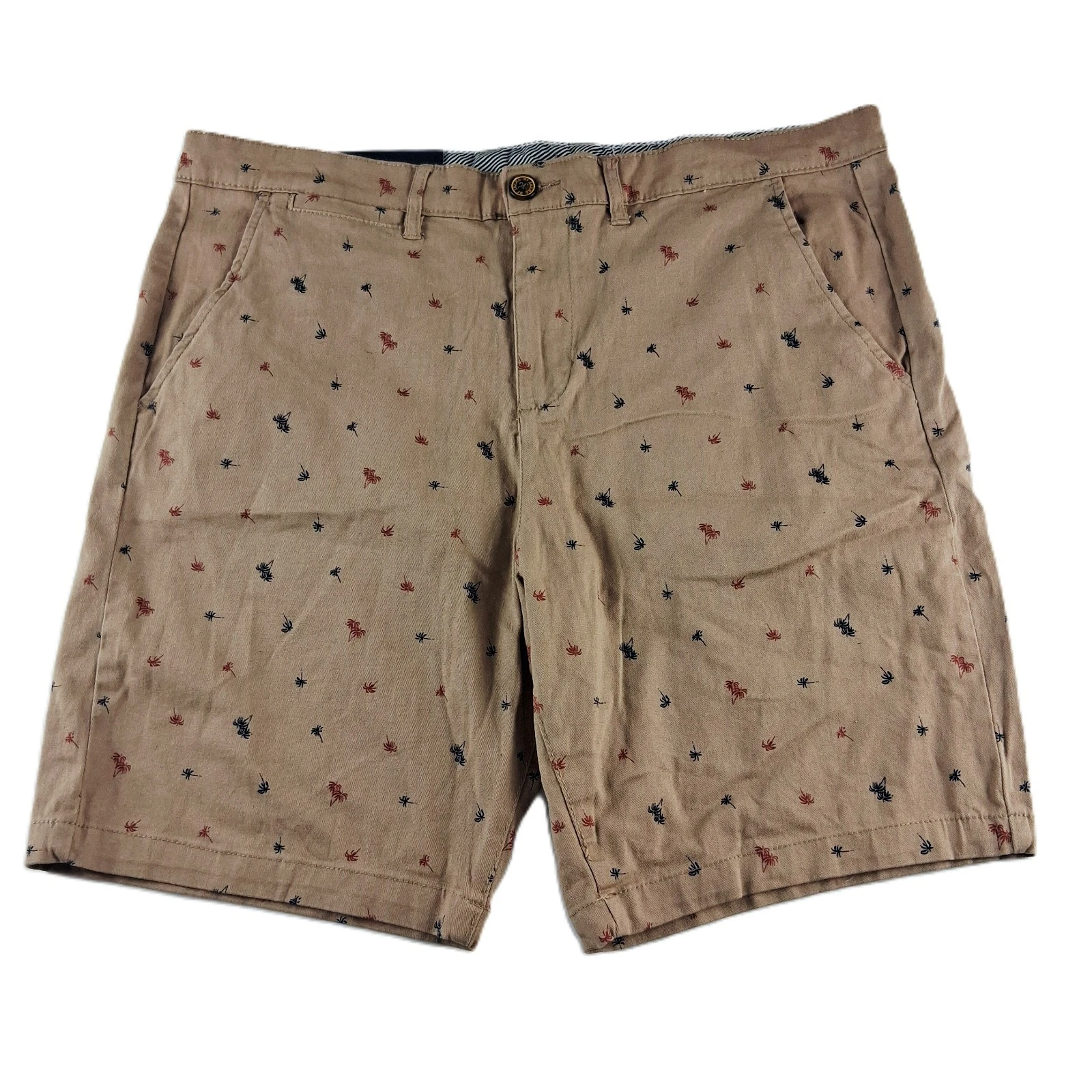 Jachs New York Bleecker Chino Shorts Men's Size 33 Dark Khaki Palm Trees Twill