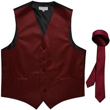 New Men's Formal Tuxedo Vest Waistcoat 1.5" skinny Necktie burgundy wedding
