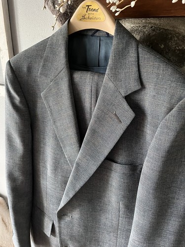 Vtg 3 pc Blue BELL BOTTOM Suit WINDOWPANE Overcheck PLAID Wool Linen 42 R Vest - Picture 4 of 20