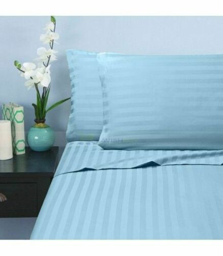 1800 Count Cotton Bamboo Feel Dobby Striped Sheet Set Deep Pockets 4 Piece Set - Picture 9 of 19