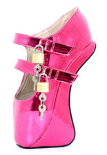 Heelless hoof ballet shoe padlock patent platform pony play UK3-13