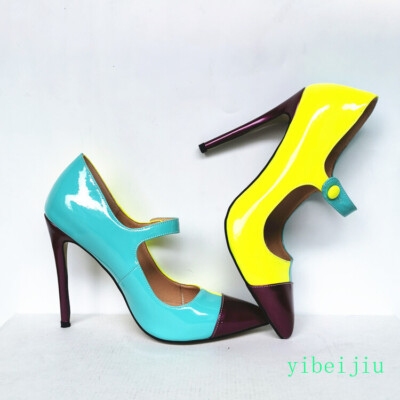 Women's Colorblocks Splice High Heels Two Tone Dress Formal Leather Shoes Lady's