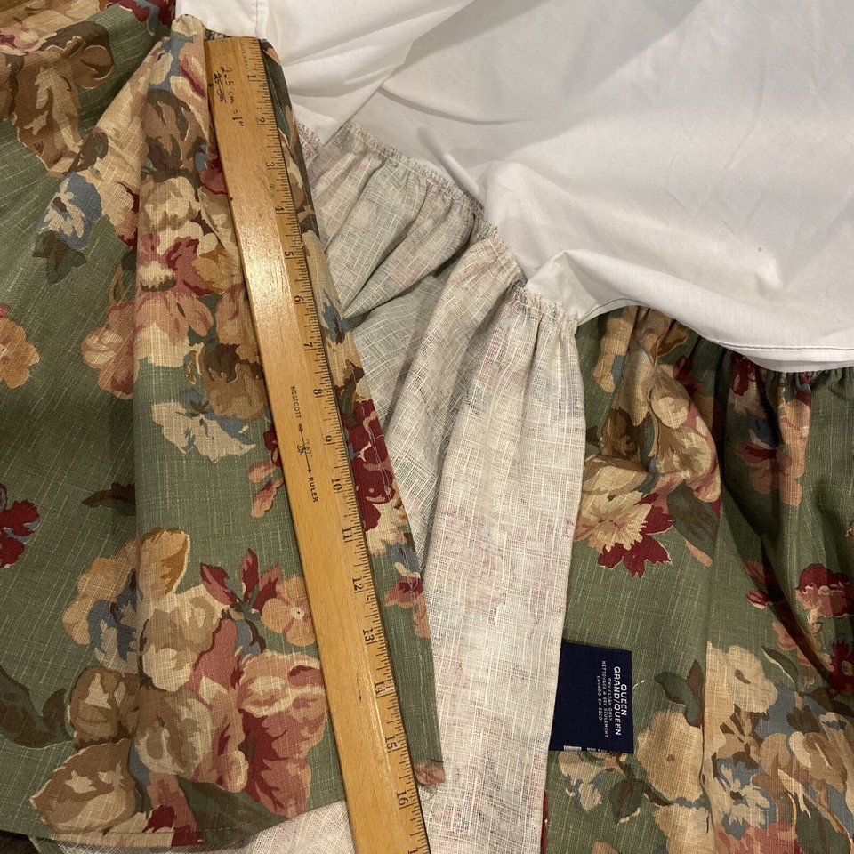 Vintage RALPH LAUREN Sage Green Floral Queen Bed Skirt RARE