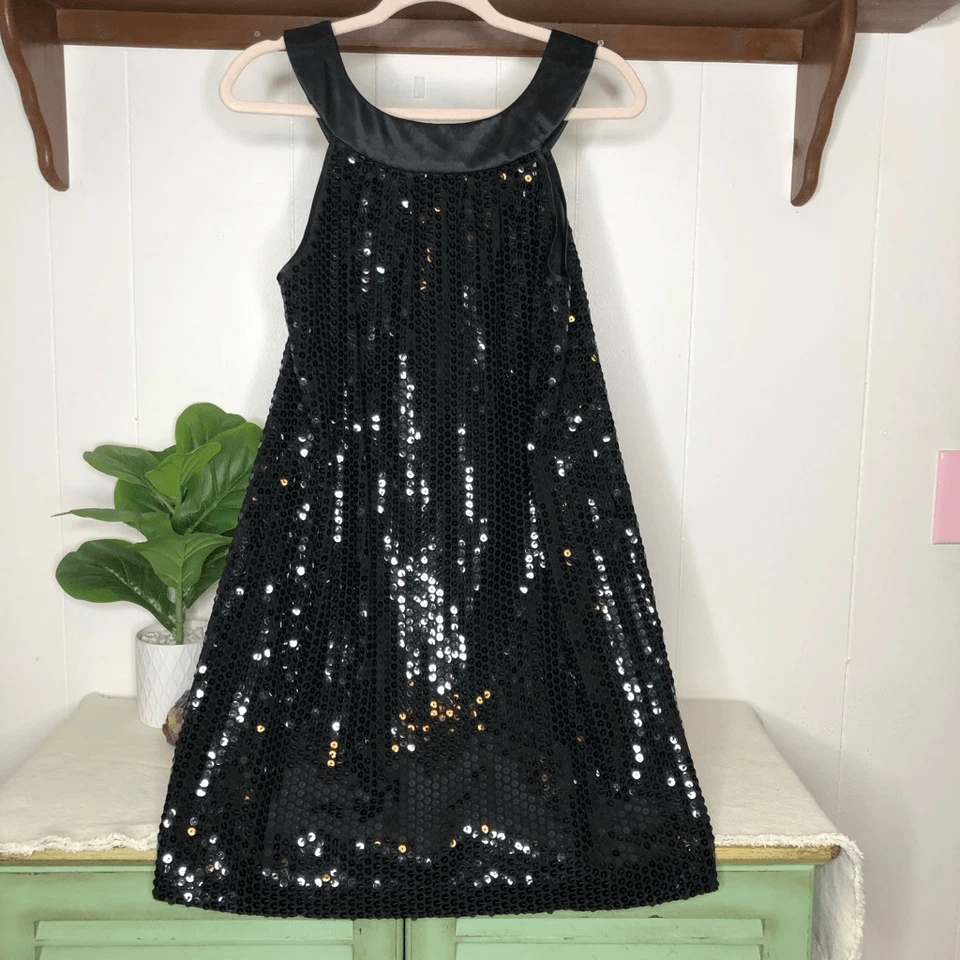 Mini vestido de coquetel Democracy feminino sem mangas com lantejoulas gravata frontal preto tamanho 8 - Imagem 2 de 4