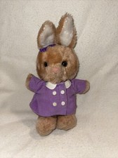 1983 Dakin Bunny Purple Corduroy Coat Bow 10 Plush Stuffed Animal Vintage