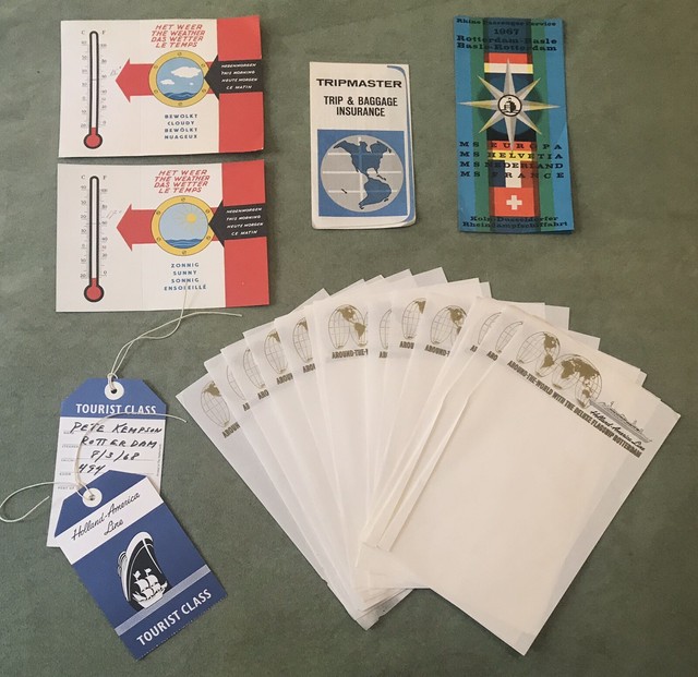 Vintage Holland America Line Cruise 1968 Luggage Tags, Menus, Note