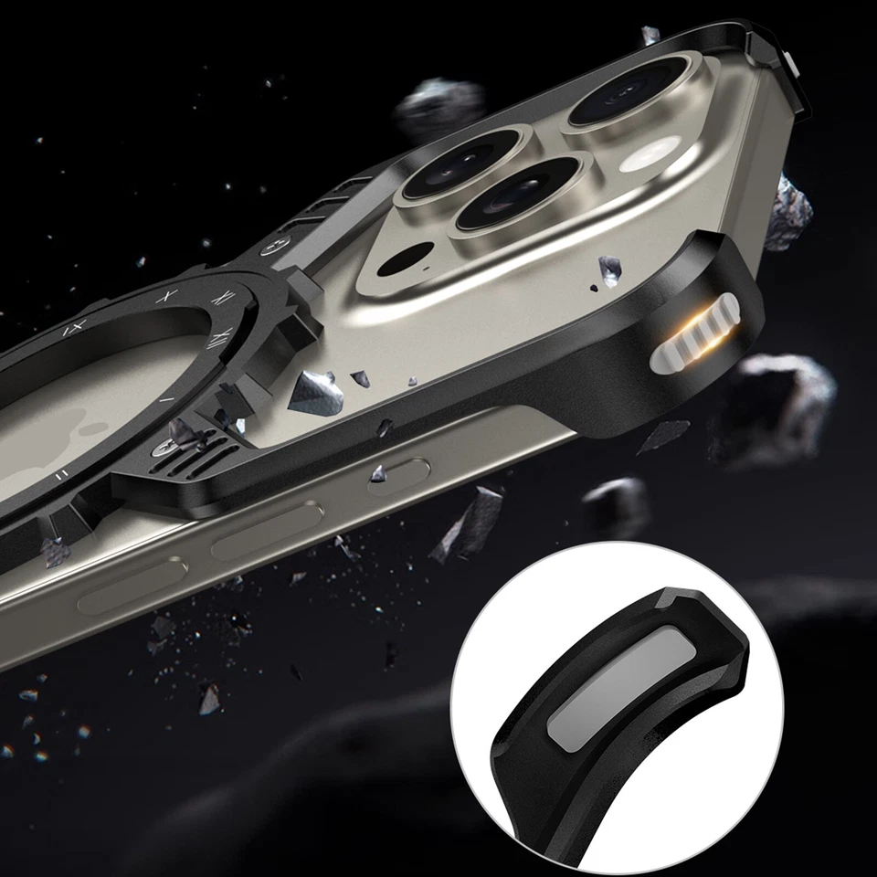 Funda de teléfono de metal luminosa sin marco con soporte para iPhone 17 16 Pro Max 15 14 13 Foto 4 de 4