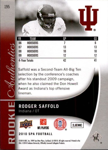 B2917- 2010 SP Authentic #195 Rodger Saffold RC /999 SAMPLE PIC - Picture 2 of 2