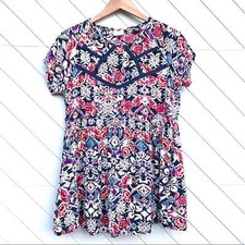 Urban Outfitters Women's Sz S Tribal Print Multicolor Lace Appliqué Tunic Dress