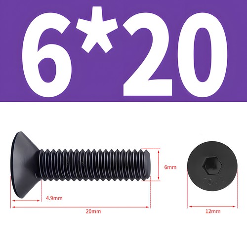 Tornillos avellanados de acero M6 DIN 7991 10.9 negro hexágono interior cabeza avellanada M6x - Imagen 10 de 18