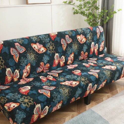 Stretch Fold Armless Sofa Bed Cover with Elastic Bottom Print Fitted Couch Cover - Bild 3 von 27