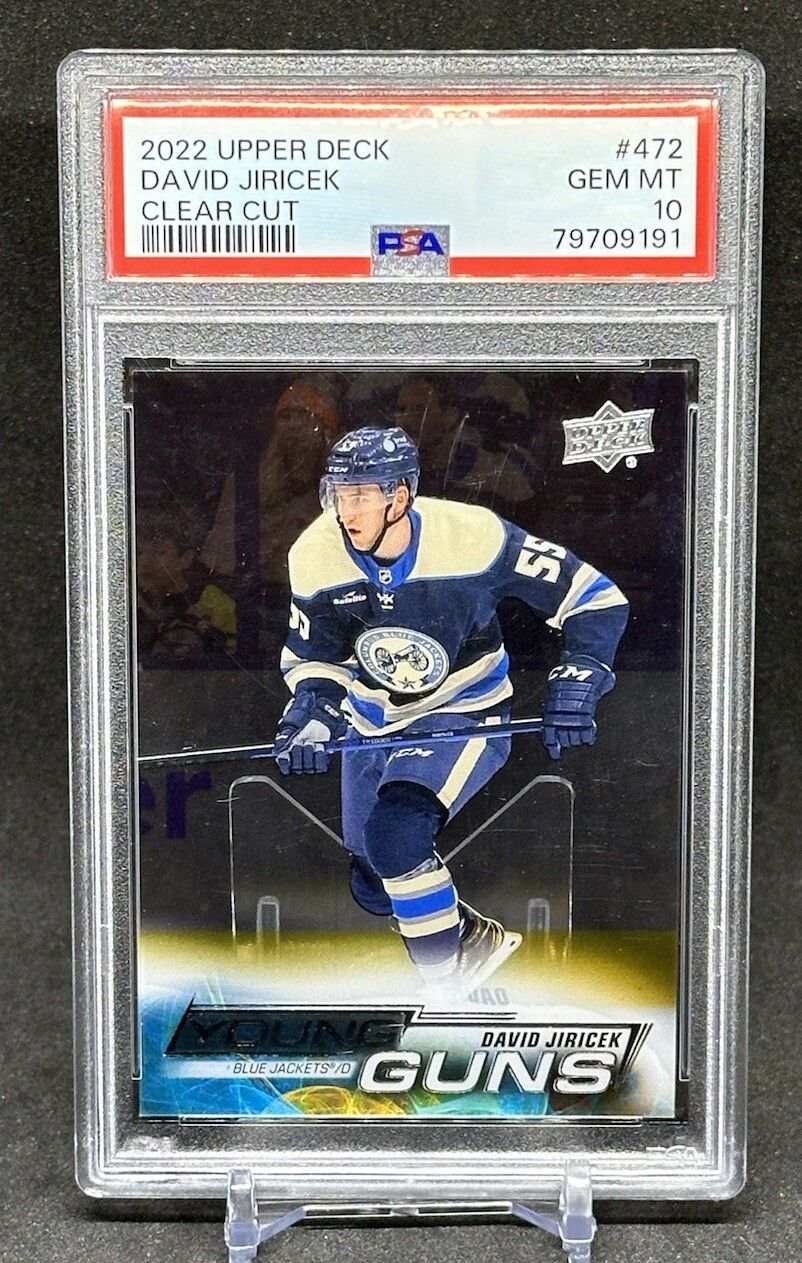 2022-23 Upper Deck Young Guns Clear Cut #472 David Jiricek PSA 10 Blue Jackets