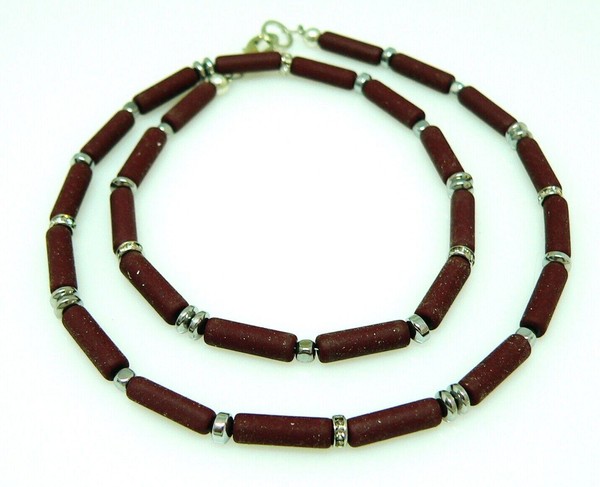 Halskette Walzen 4Mm Tube HäMatit Matt Weinrot HäMatit Silber Strass 034B-image