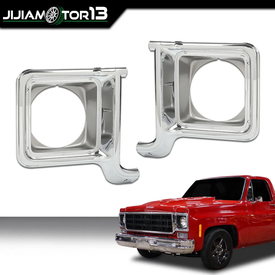 Par de bisel de faros plateados aptos para camioneta Chevy GMC C/K 1973-1978 Foto 3 de 4