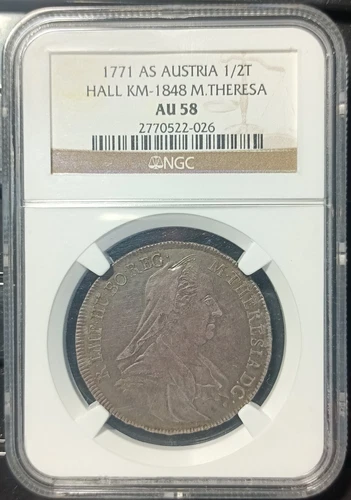1771 AS AUSTRIA 1/2T HALL KM-1848 M.THERESA NGC AU58