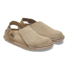 NIB Birkenstock Lutry Premium Suede Clog in Gray Taupe Regular Width 1025293