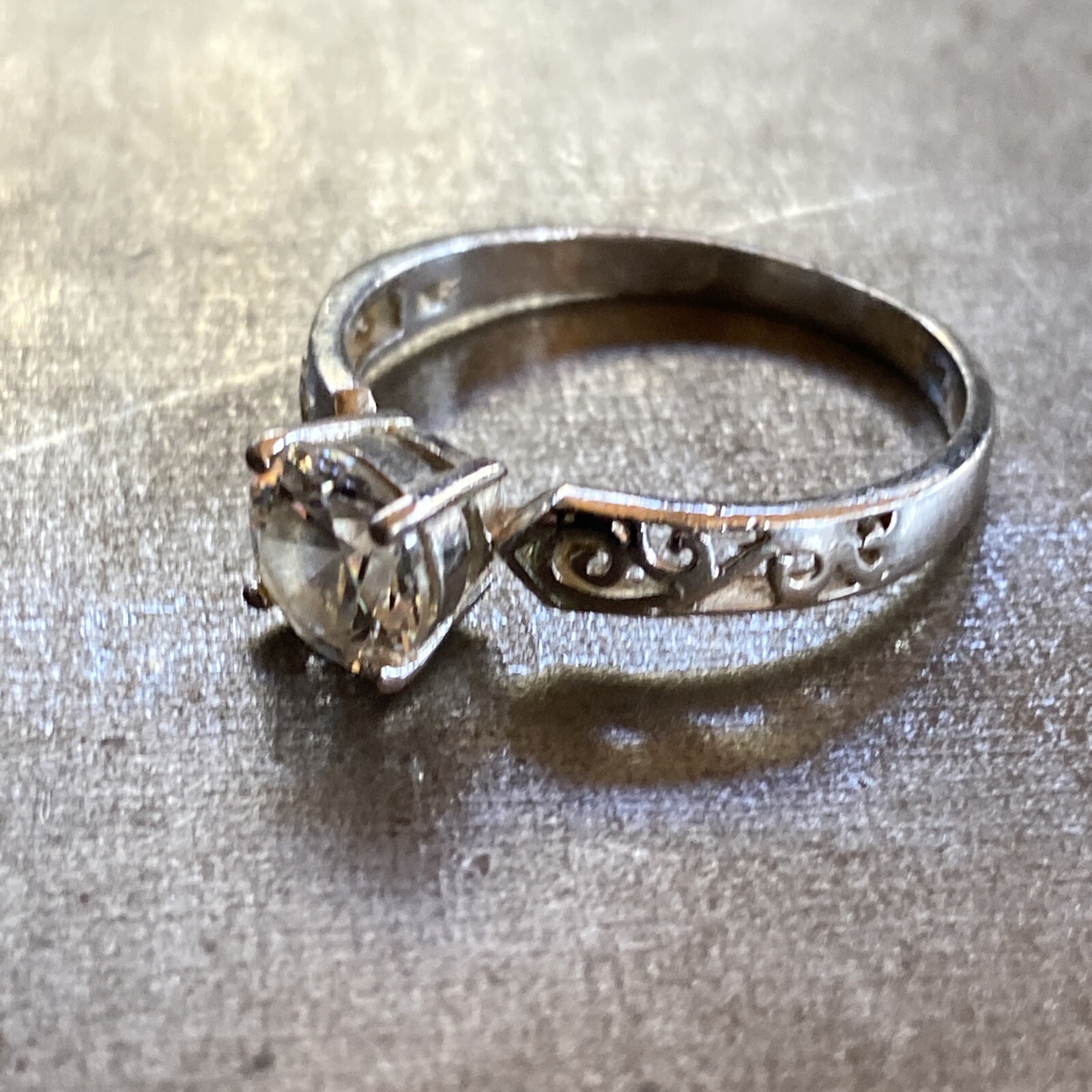 Sterling silver Solitaire Stone Open Scrollwork W… - image 1