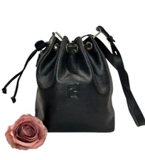 Fendi Mon Tresor Black Epi Leather Hobo Bucket Crossbody Shoulder Bag; c.1990s