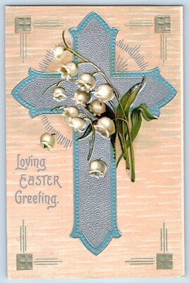 Easter Postcard Greetings Holy Cross Flowers Clapsaddle Embossed Tilton NH 1909