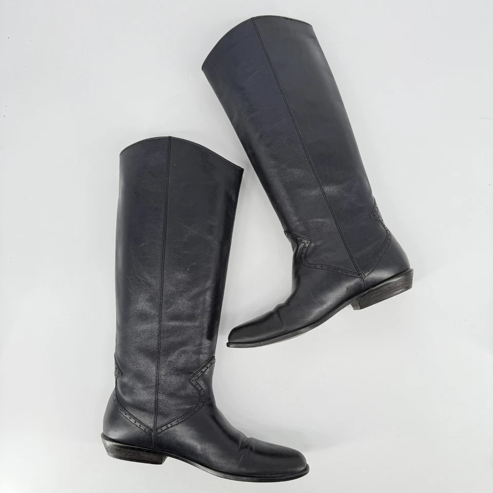 Vtg 90s Nine 9 West Ltd. Edition Boots Leather Equestrian Style Riding Navy 9M - Image 2 of 4