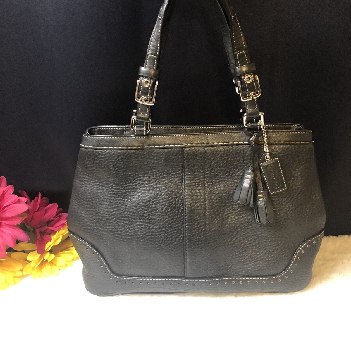 Coach A063-5055 Hampton Pebbled Soft Black Leather Satchel Handbag
