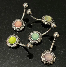 Filigree Flower Illuminating Stone Belly Ring Naval Piercing Navel