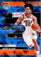 2024-25 Panini Mosaic #5 Jared McCain /49 Orange Ice RC Rookie Give And Go Card