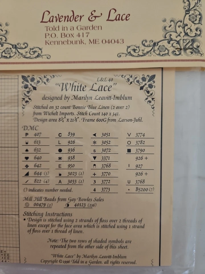 Lavender & Lace WHITE LACE Cross Stitch Pattern by Marilyn Leavitt Imblum L&L40 - Image 3 of 3