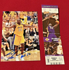 x2 NBA Legend Shaquille O'Neal signed 4x6 photo + ticket LOS ANGELES LAKERS