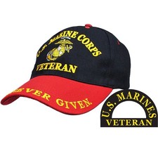 USMC MARINES MARINE CORPS SEMPER FI VETERAN RED BLACK EMBROIDERED Cotton Hat Cap