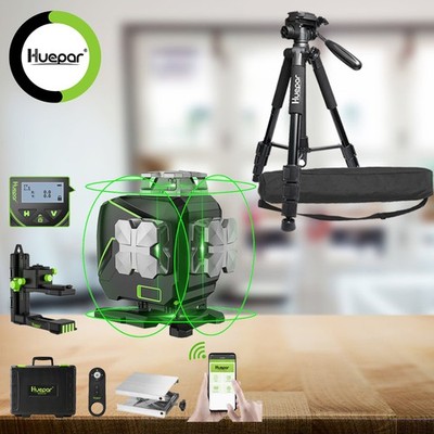 Huepar 4D Laser Level Self-leveling & LCD Screen Remote Control S04CG + Tripod