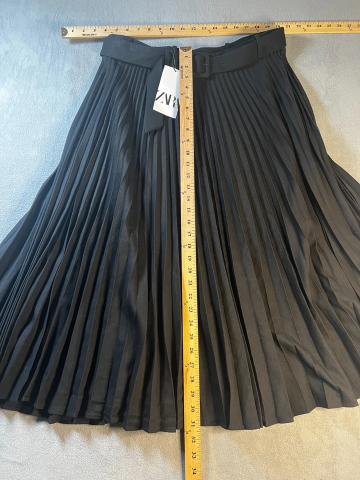 new ZARA womens Midi skirt Pleated BLACK sz XXL long below knee zip Belt NWT - Image 3 of 4