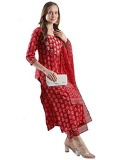 GoSriKi Women's Rayon Blend Printed Straight Kurta with Pant & Dupatta