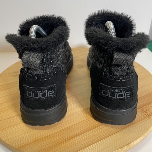 Hey Dude Women 7 Denny Sparkling Black Fur Lined Ankle Boots Shoes Casual - Picture 3 of 9