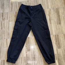 Primark Ladies Black Cargo Style Cuff Hem Trousers Size 12