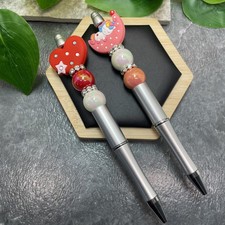2 PC Handmade Silicone Acrylic Beads Black Ink Pen Set Unicorn Heart New C1602