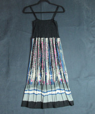Cristina Love Dress Womens Medium Multicolor Geometric Smocked Maxi Boho Gypsy