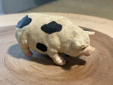 Mini Resin White w/Black Spots Sow Pig Figurine Pink Snout And Hooves 1.5”Hx3”L