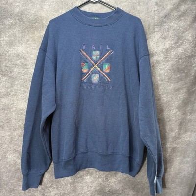 VTG Camp David Vail Colorado Embroidered Sweatshirt Mens L Navy Skis Crest