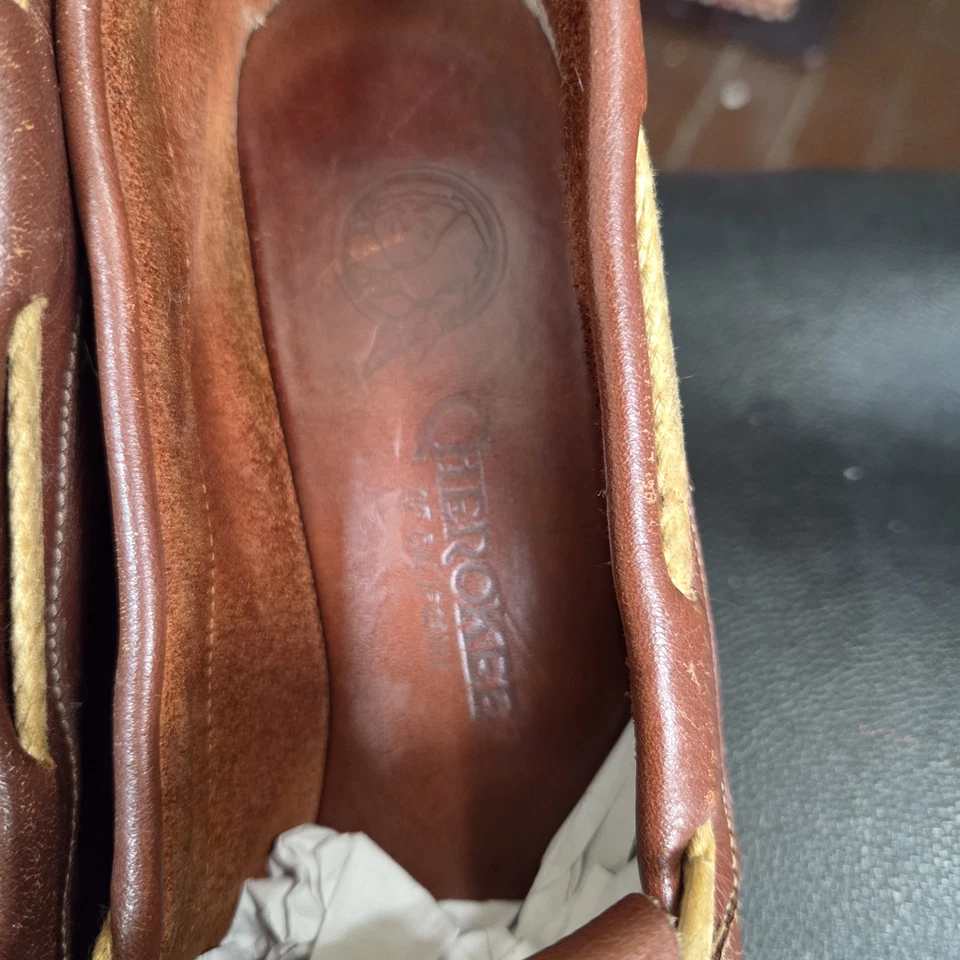 Zapatos Mocasín Cuña Cuero Marrón Cherokee Vintage Años 70 Flecos Boho 7.5 Foto 2 de 4