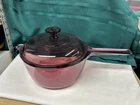 Vtg Pyrex Vision Corning ware Cranberry 2.5 W/ Lid Covered sauce Pan