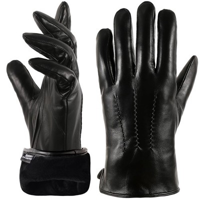 Handsome Leather Gloves for Men Lambskin with Plush Lining Touchscreen Drivin...